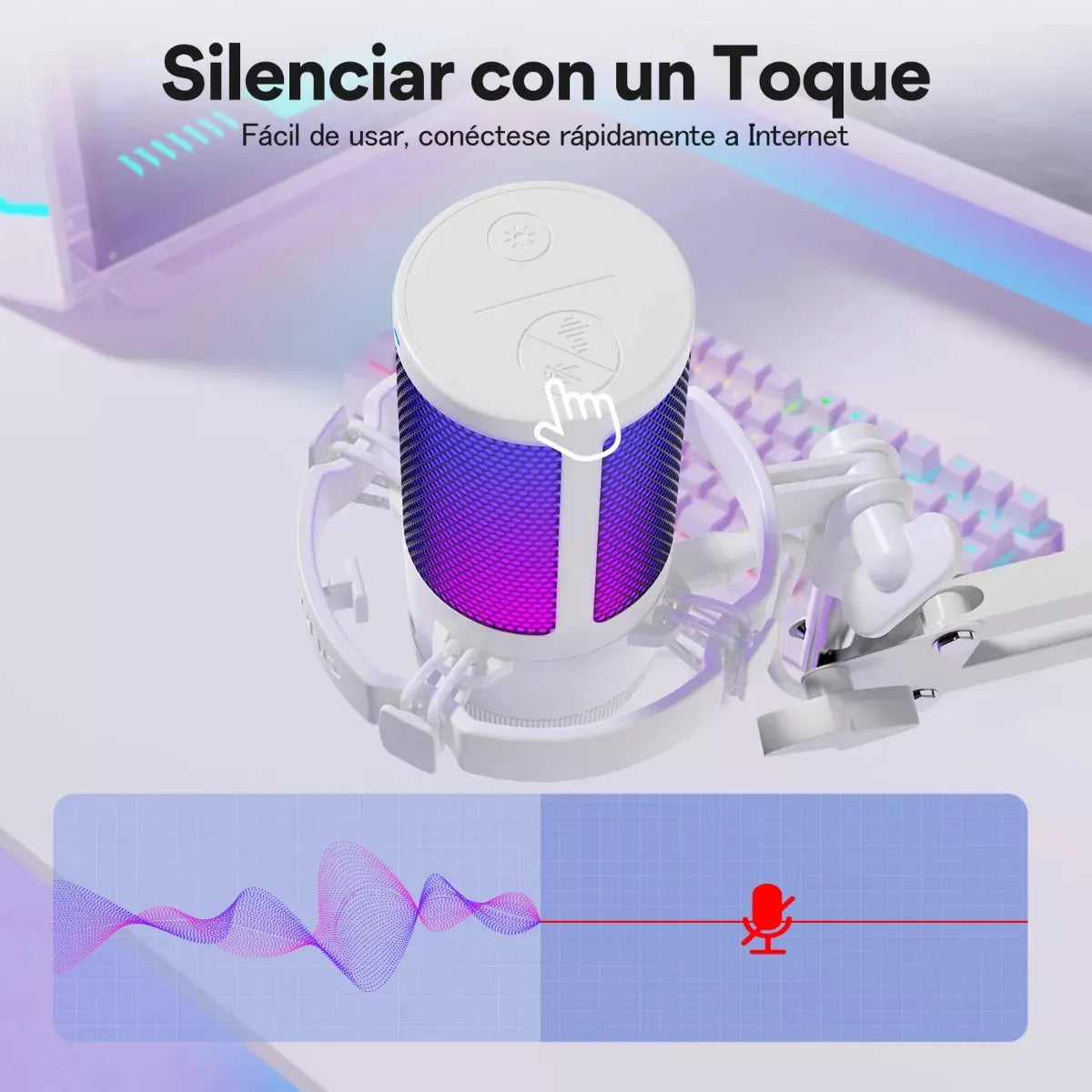 Micrófono Maono Dgm20s Cardioide Condensador Usb Profesional Con Cancelación De Ruido y Con Soporte De Brazo Rgb Color Blanco