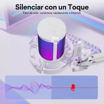 Micrófono Maono Dgm20s Cardioide Condensador Usb Profesional Con Cancelación De Ruido y Con Soporte De Brazo Rgb Color Blanco