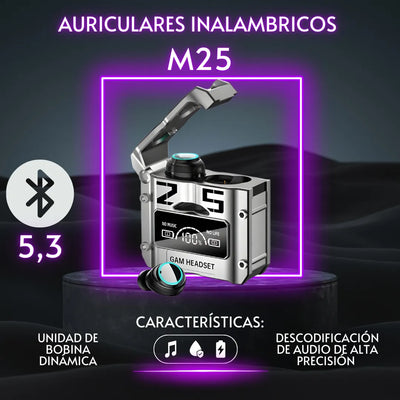 Audífonos Inalámbricos Gamer Bluetooth 5.3 M25 Táctil Hi-fi Gris