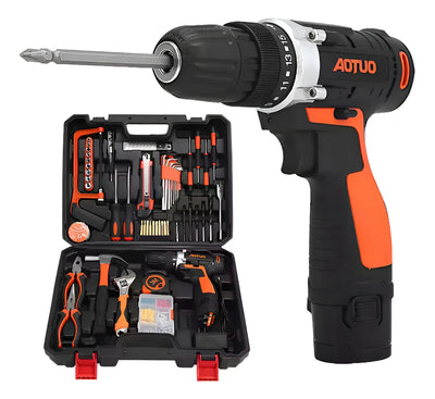 Taladro Destornillador Inalambrico 12 V + Kit De Herramienta Negro