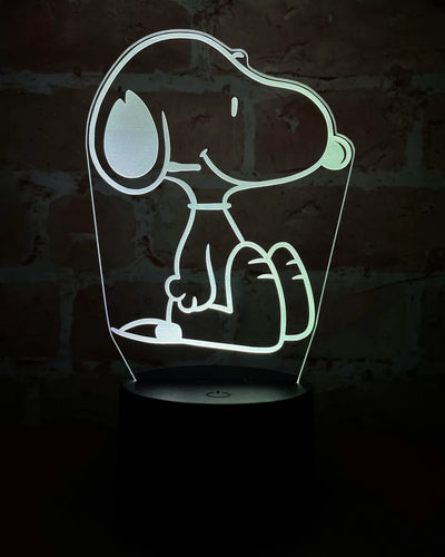 Lámpara De Noche Led 3d Snoopy Holograma Regalo Decoración Negra