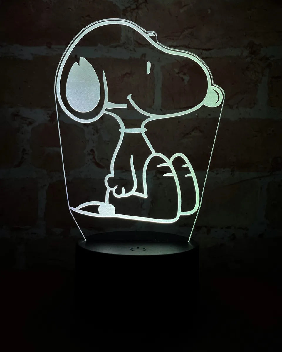 Lámpara De Noche Led 3d Snoopy Holograma Regalo Decoración Negra