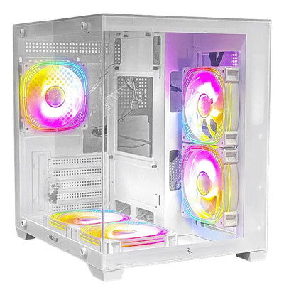 Gabinete Chasis Para Pc Gamer Pecera Argb Blanco + 5 Cooler