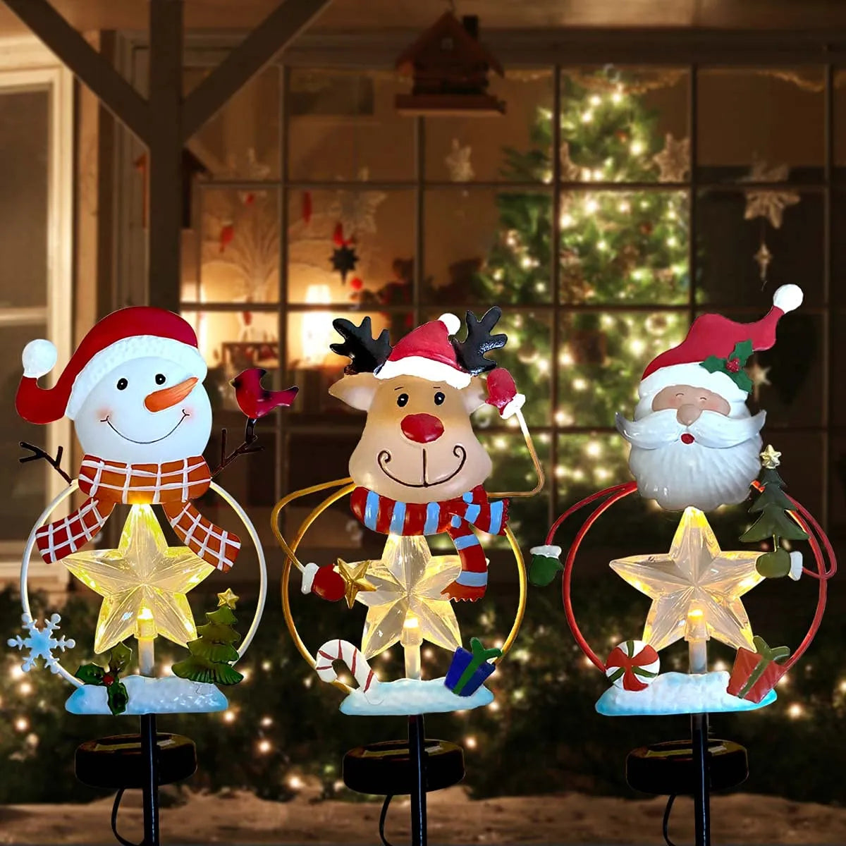 Decoracion Navidena Led De 3 Luces Solares Con Paneles De Al