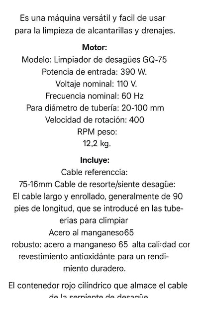 Sonda Eléctrica Maquina Destapa Cañerias Industrial Tuberia