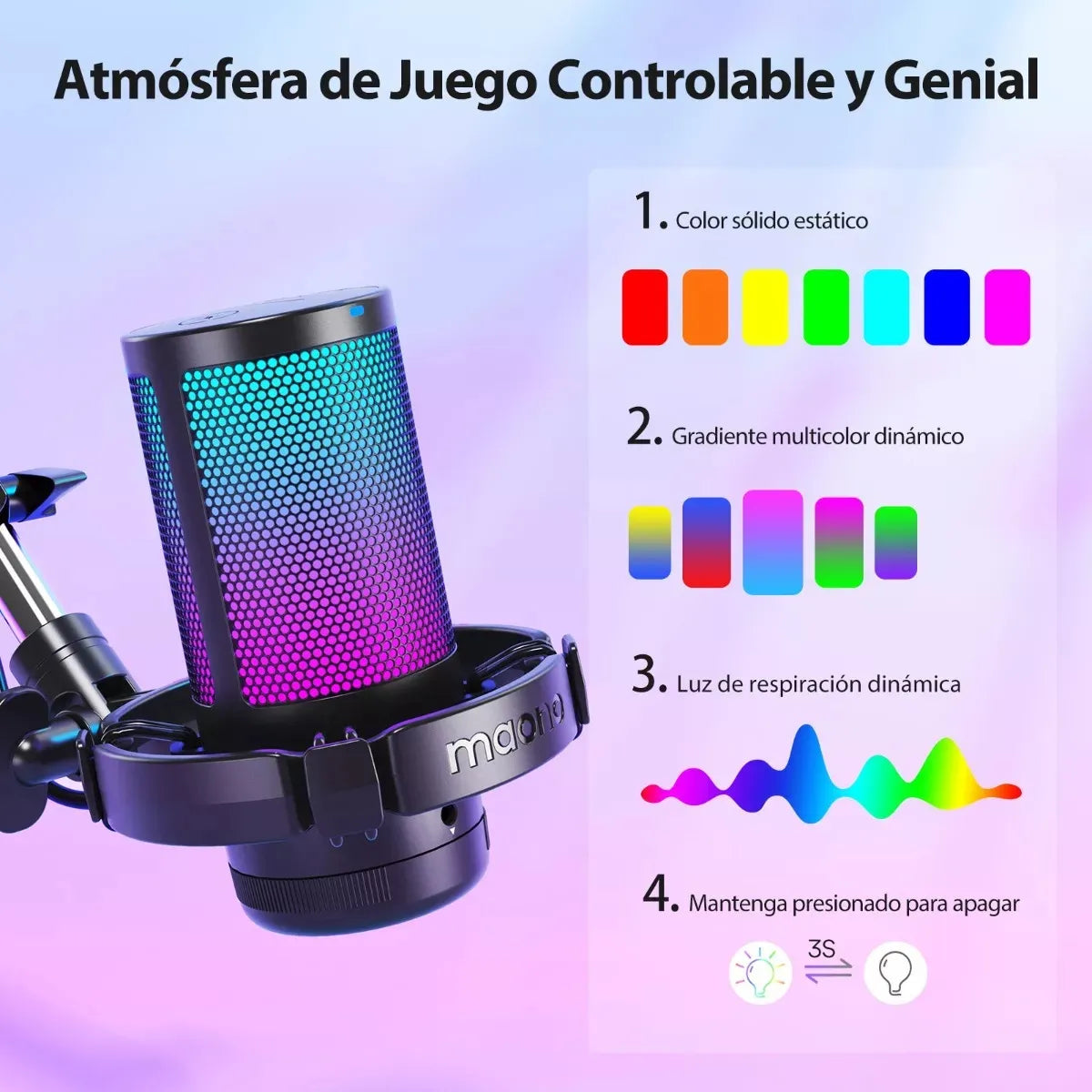 Micrófono Condensador Maono Con Cancelación De Ruido Y Soporte De Brazo Rgb Dgm20s Cardioide Para PC Y Celular Color Negro