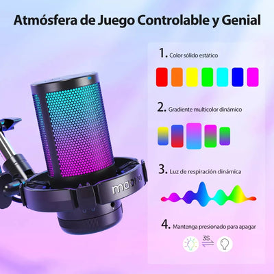 Micrófono Condensador Maono Con Cancelación De Ruido Y Soporte De Brazo Rgb Dgm20s Cardioide Para PC Y Celular Color Negro