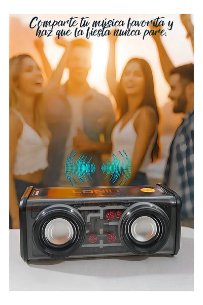 Bocina Portátil Ligero Bluetooth Tws Altavoz Inalámbrico Recargable Parlante Ldnio Luces Led Rgb Sonido Estéreo Graves Potentes Reproductor Música Negro Compacto Duradero