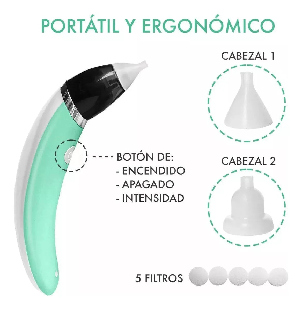 Aspirador Limpieza Nasal Para Bebe Niño Eléctrico Automatico Color Verde claro