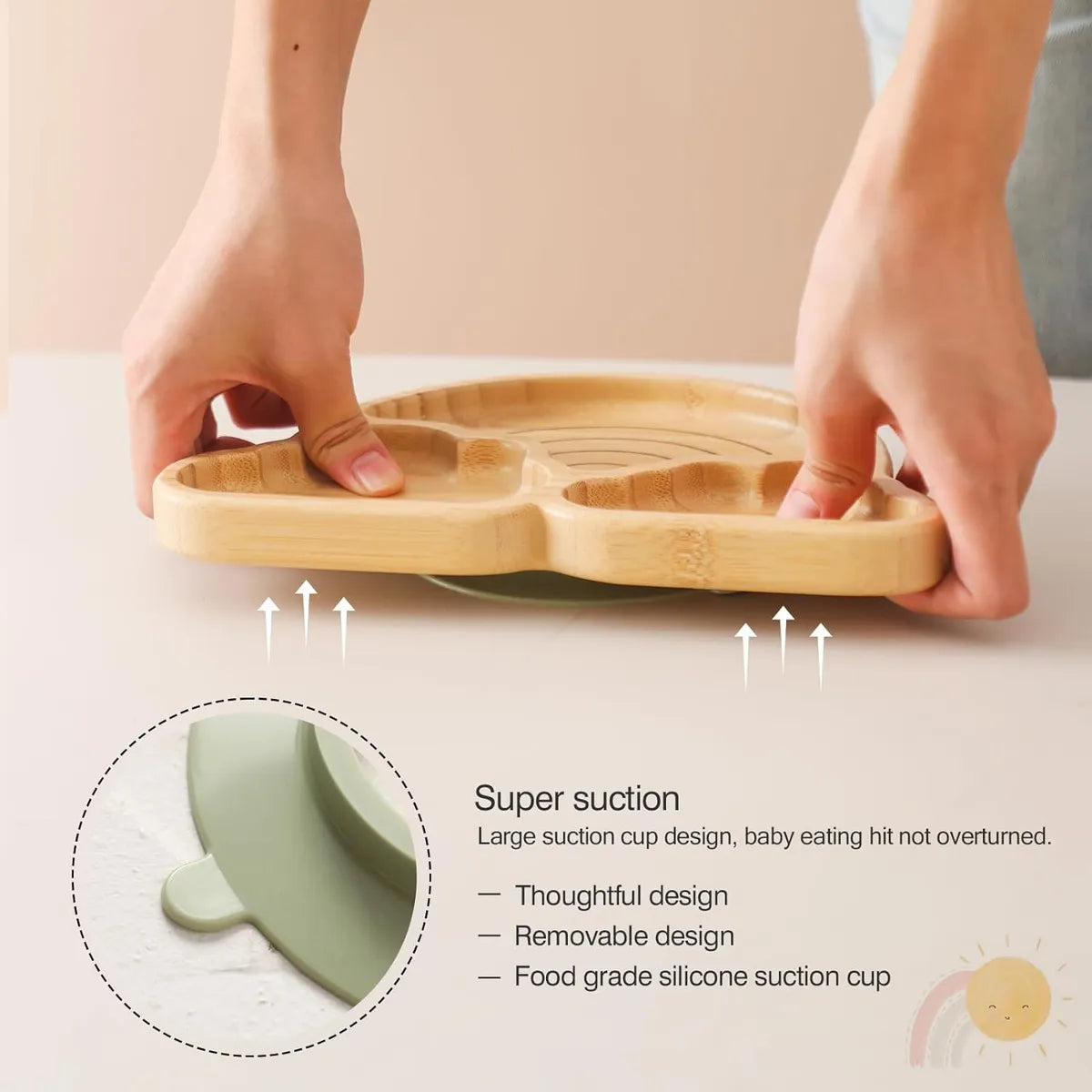 Set De Platos De Bambú Antideslizante Y Silicona Para Bebés