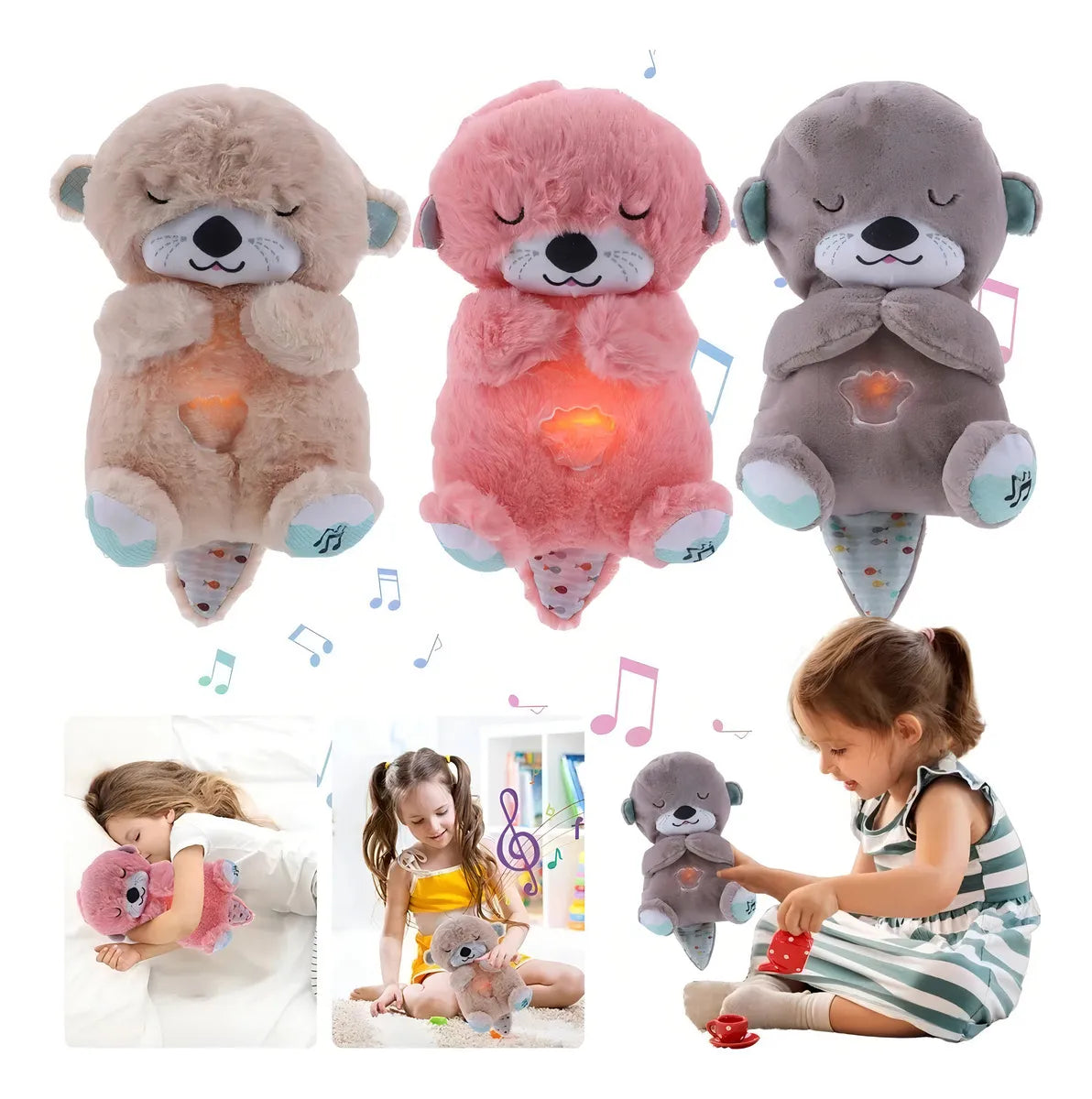 Peluche Realista Nutria Bebe Estimulacion Sensorial Sonido, Compañera De Respiración Relajante Ansiedad Te Ayuda A Dormir Color Gris