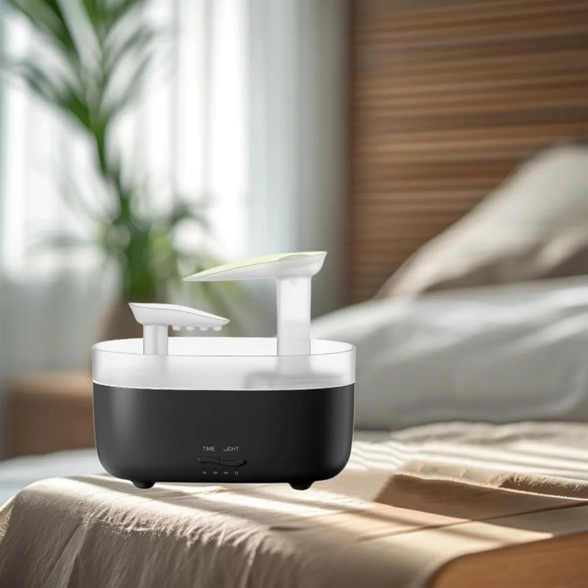 Humidificador De Aromas Cascada Vapor Luz Led + Esencia Negro