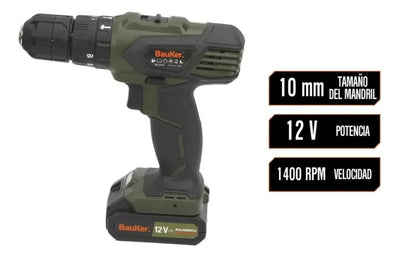 Combo Taladro 3/8 12v + 29 Accesorios + Carro 25 Bauker Verde Musgo 100
