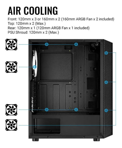 Chasis Gamer Aerocool Hive Rgb Vidrio 3 Fans Argb Negro