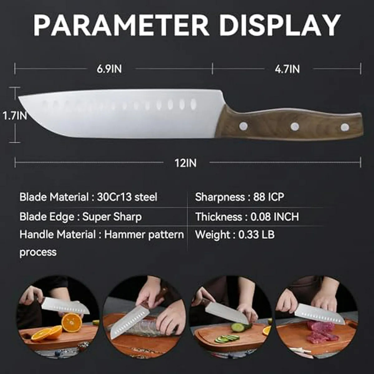 Cuchillo Santoku 7 Pulgadas, Acero Inoxidable, Ultra Afilado