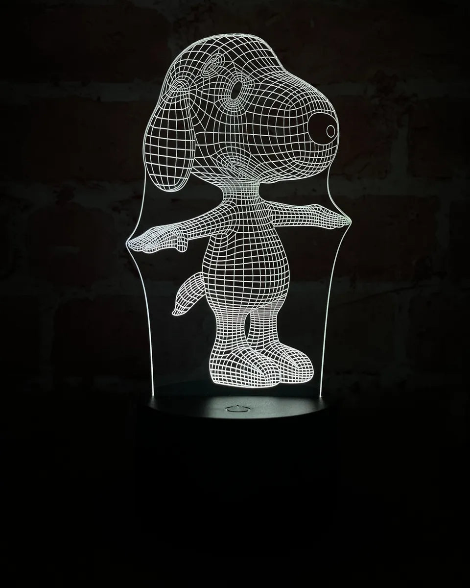 Lámpara De Noche Led 3d Snoopy Holograma Decoración Regalo - Negro