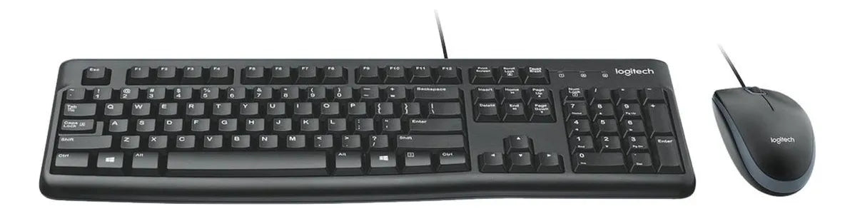 Kit de teclado y mouse Logitech MK120 Español Latinoamérica de color negro