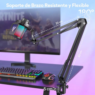 Micrófono Condensador Maono Con Cancelación De Ruido Y Soporte De Brazo Rgb Dgm20s Cardioide Para PC Y Celular Color Negro