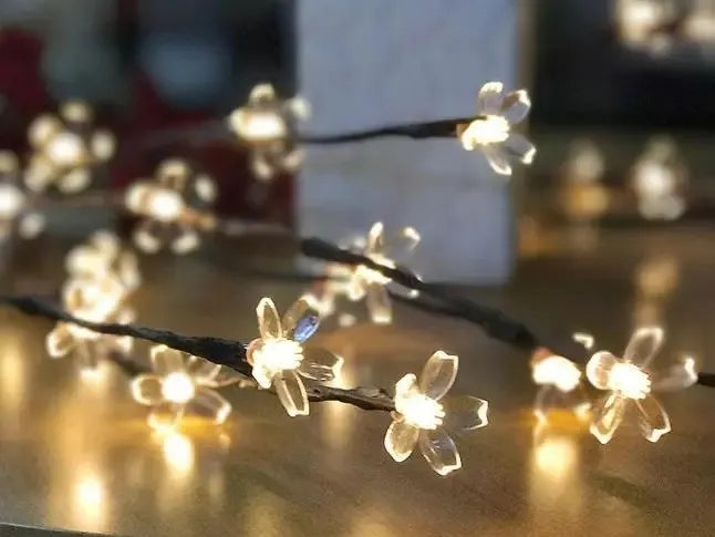 Árbol Flor 20 Led Ramal Guirnalda Pilas Iluminación Jardin Marrón