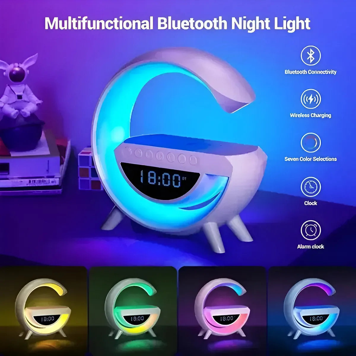 Parlante Lámpara Rgb + Carga Inalámbrica + Reloj Bt-3401 Blanco