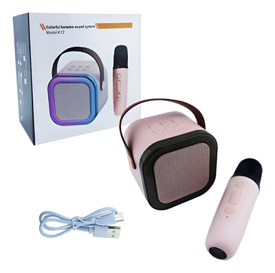 Mini Parlante Karaoke K12 Audiok Con Efectos De Luz Y Efectos De Voz Color Rosa