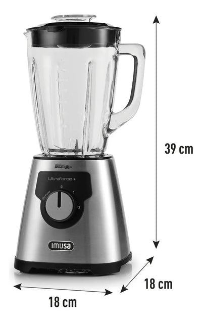 Licuadora Imusa Ultraforce + 2v Vaso De Vidrio 2.2l Color Plateado