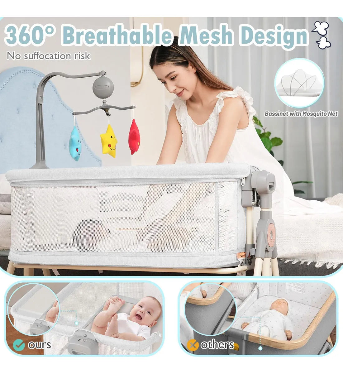 Meichyun Cuna Mecedora Para Bebe, Moises De Noche Para Bebe,
