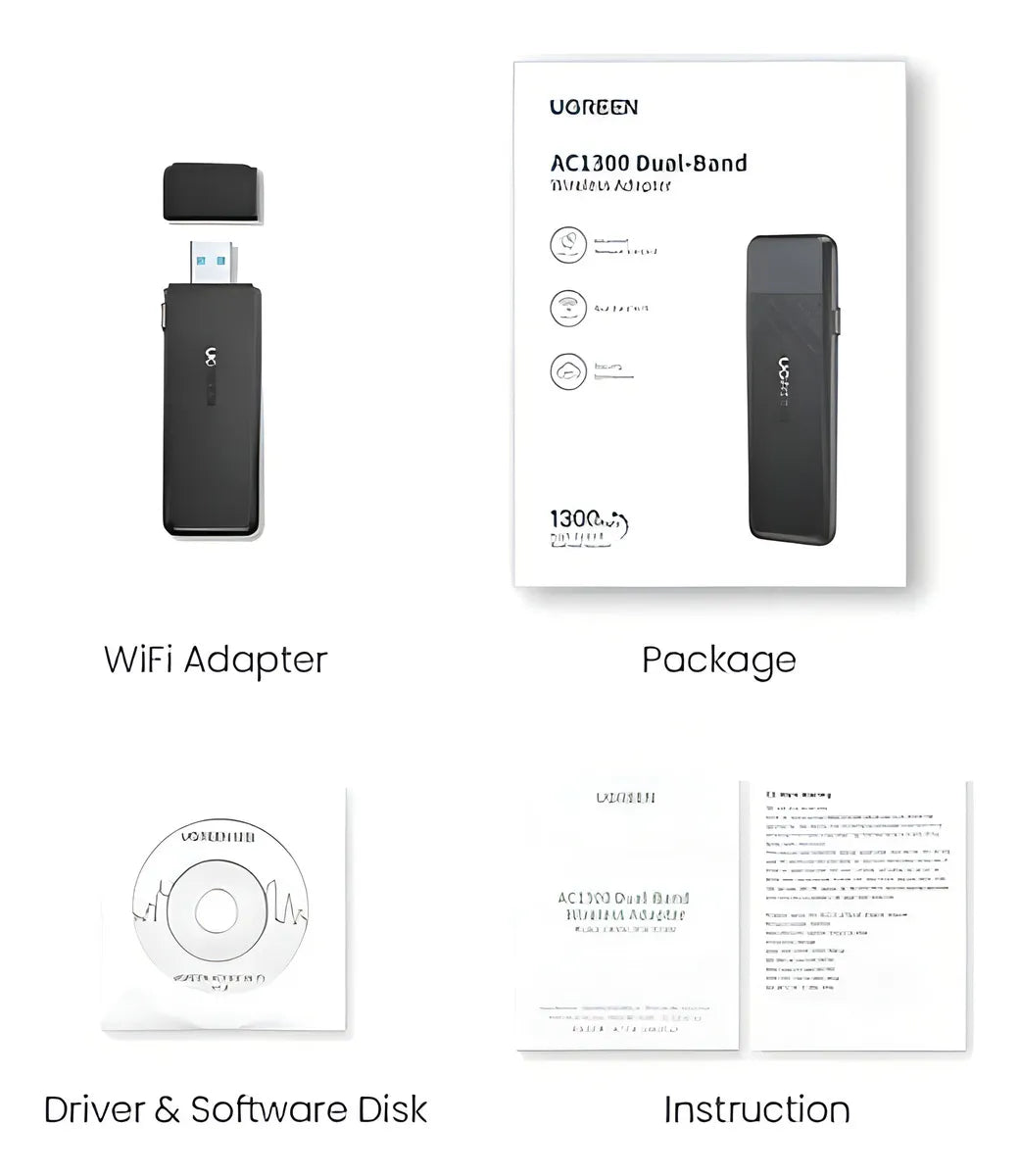 Adaptador Wifi USB 1300 Mbps inalámbrico de 5 GHz de doble banda Ugreen