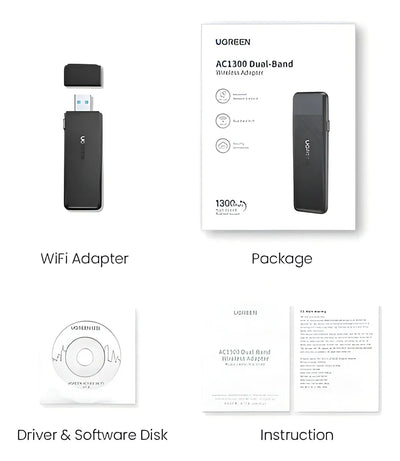 Adaptador Wifi USB 1300 Mbps inalámbrico de 5 GHz de doble banda Ugreen