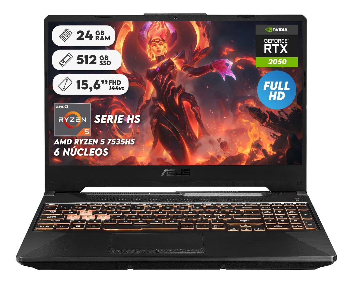 Portatil Gamer Asus Tuf Ryzen 5 7535h Ram 24gb Ssd 512 Rtx 2050 4gb