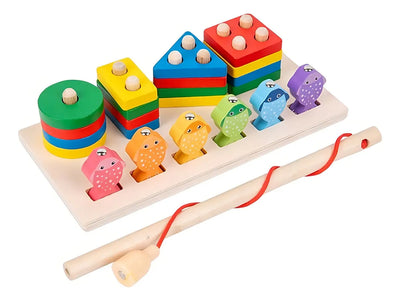 Juego Madera Encastre Y Pesca 2 En 1 Aprendizaje Niños Color Multicolor