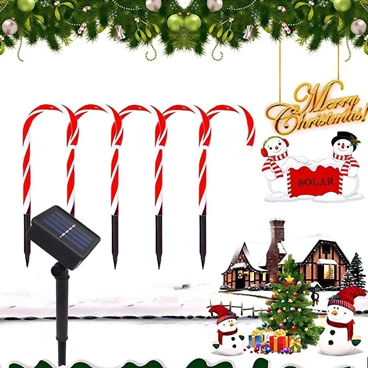 Luces Decorativas 5 Unidades Solares Navidenas Bastones Navideños Luces Solares Decorativas Navidad Adornos Navideños Luces Navideñas Decorativas Qatarshop Bastones Luces Solares