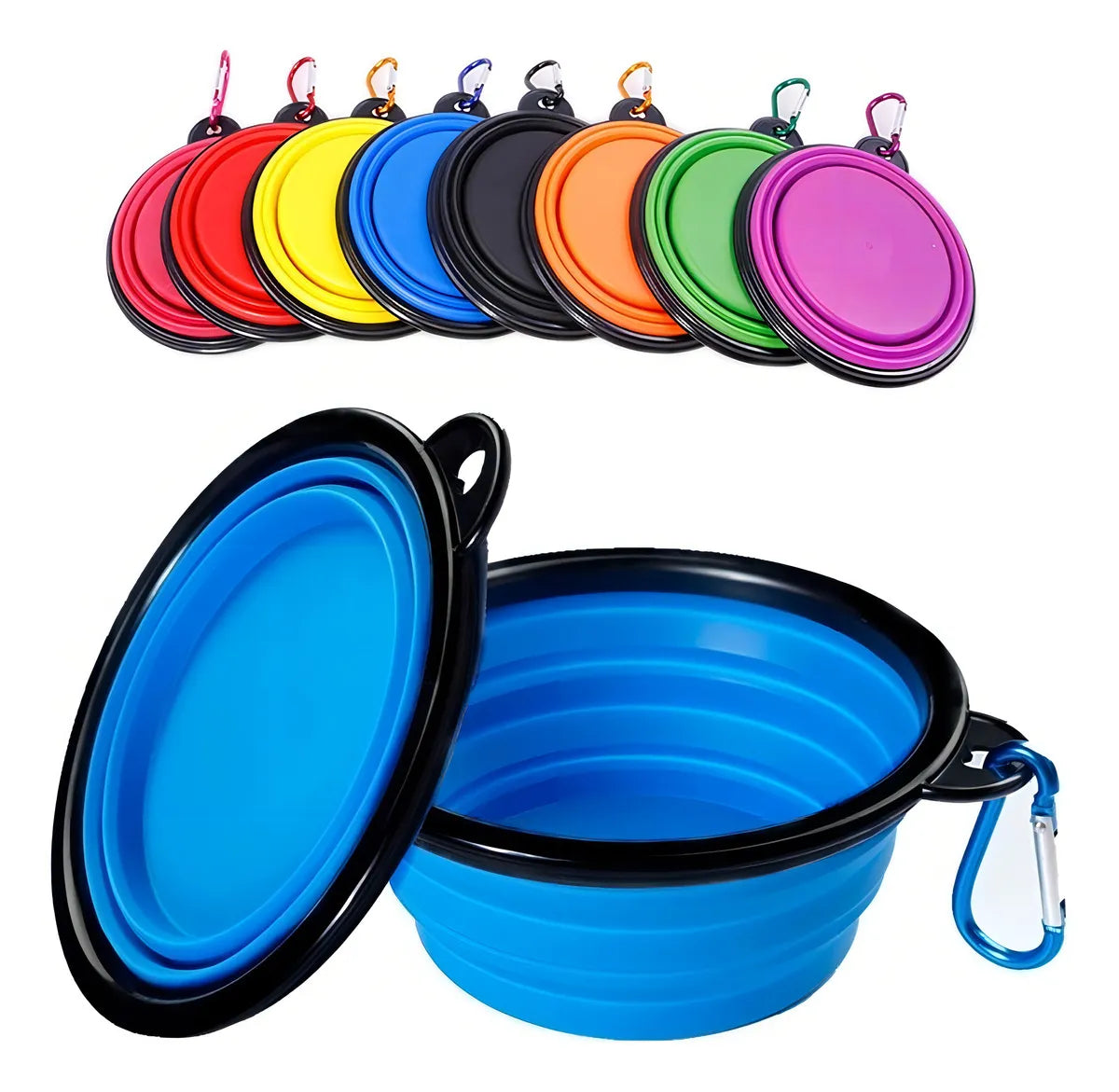Plato De Goma Plegable Portátil De Mascotas Perro Y Gato Color Azul