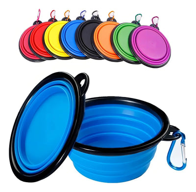 Plato De Goma Plegable Portátil De Mascotas Perro Y Gato Color Azul