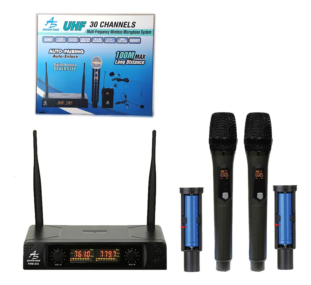 Microno Profesional Inalambrico Doble Uhf Recargable 30ch Color Negro