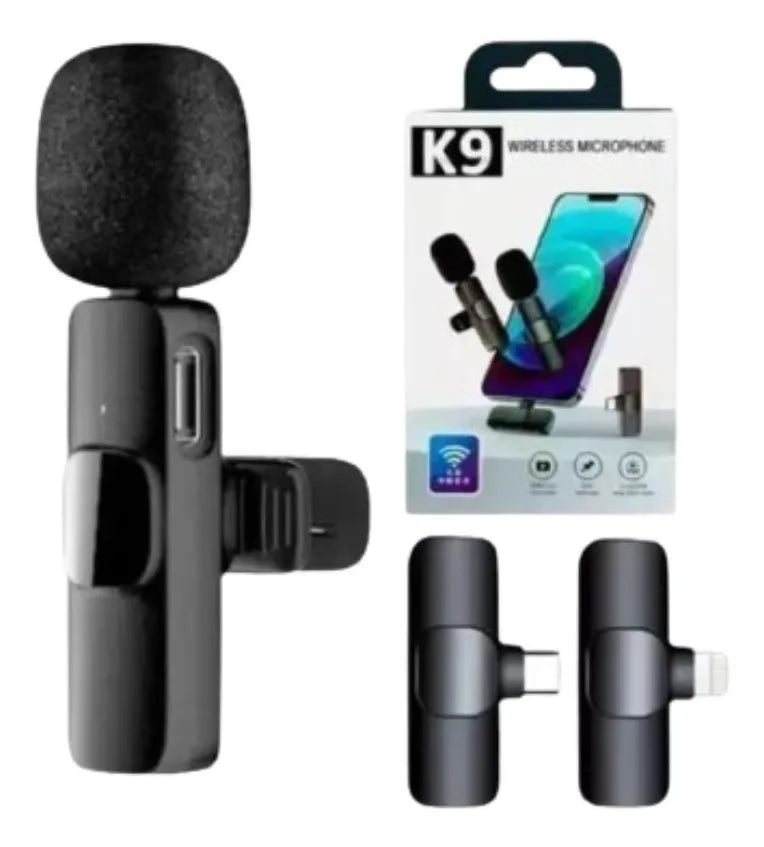 Micrófonos Inalámbricos Solapa 2 En 1 Para iPhone O Tipo C Color Negro