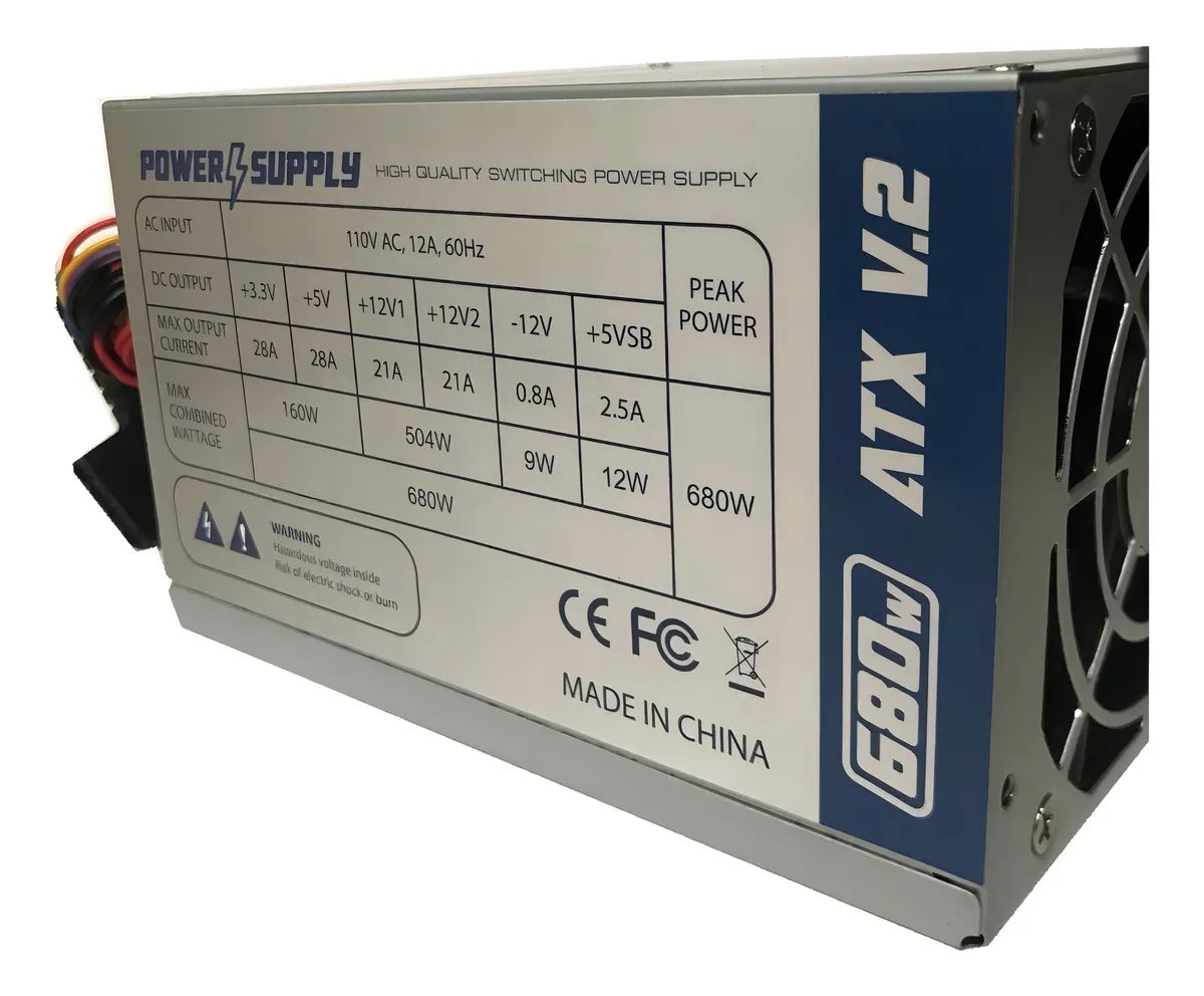 Fuente De Poder Atx 680w V.2 Pc 20-24 Pin Sata Ide Color Plateado 110V