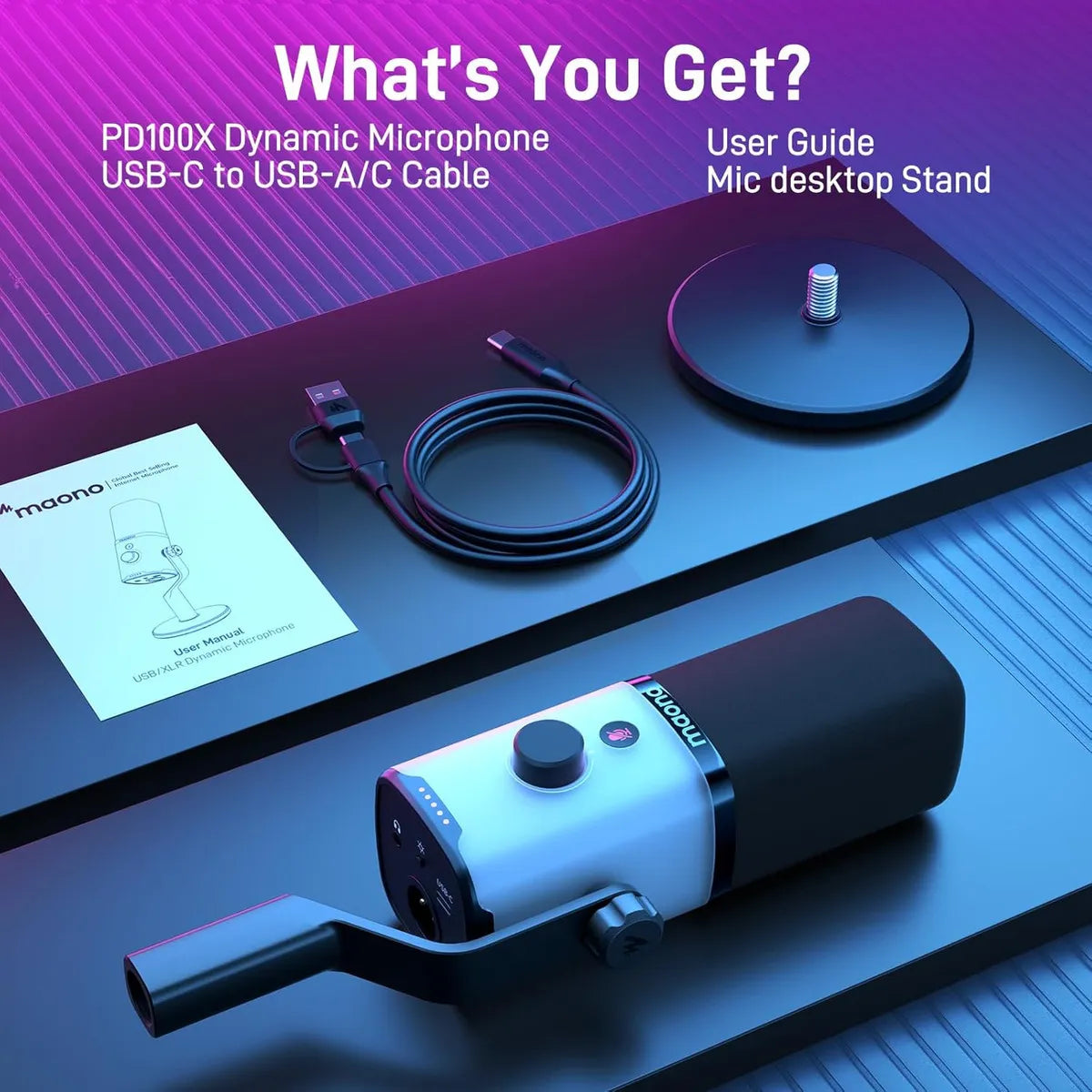Maono Micrófono dinámico PD100x USB/XLR Led Rgb Gamer