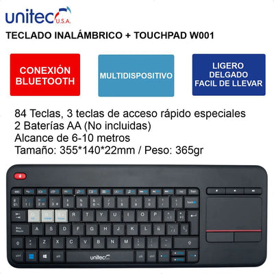 Teclado Inalámbrico Con Touchpad W001 Unitec Teclado Negro Idioma Qwerty