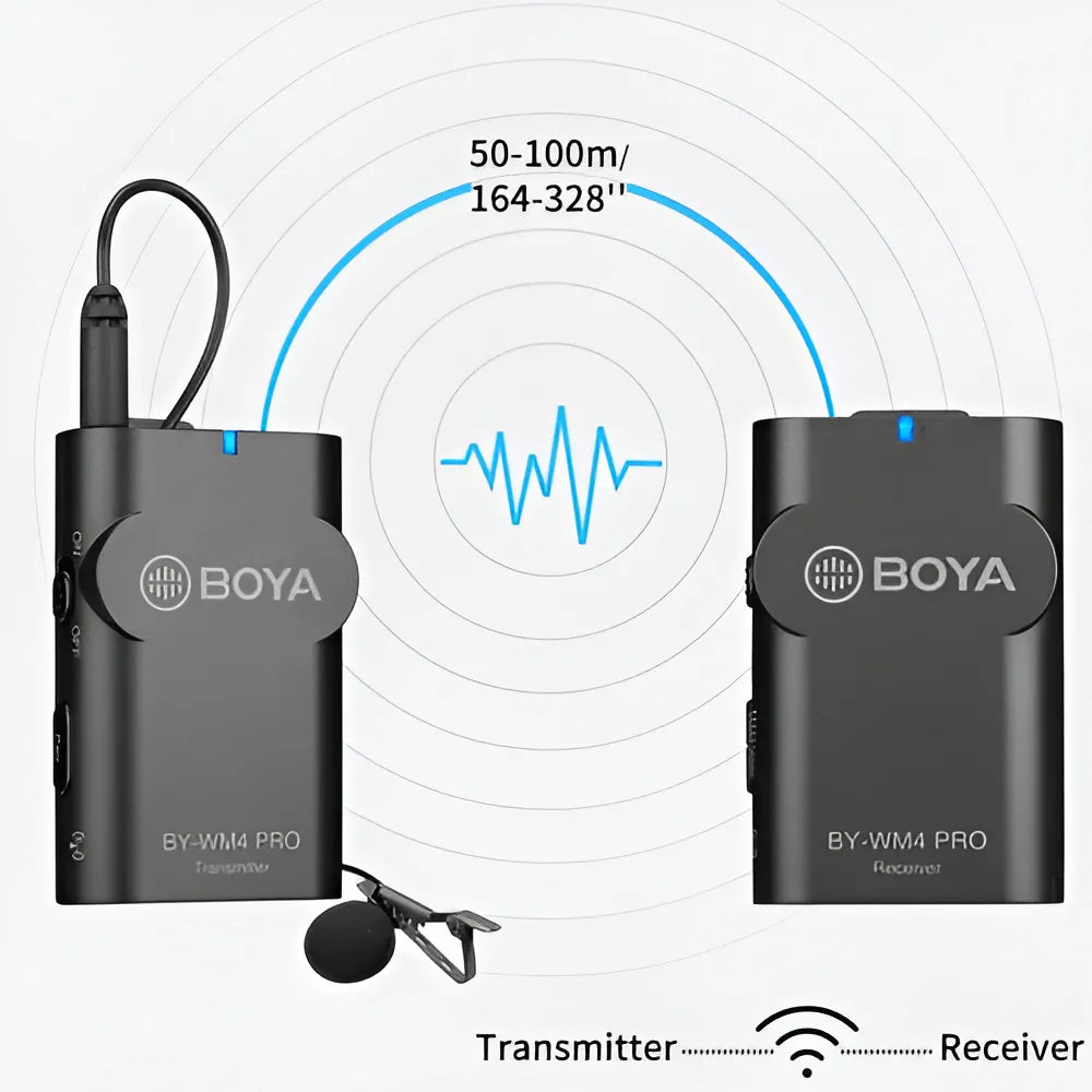 Micrófono inalámbrico de solapa Boya Bywm4 para smartphone y cámara, color negro