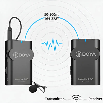 Micrófono inalámbrico de solapa Boya Bywm4 para smartphone y cámara, color negro