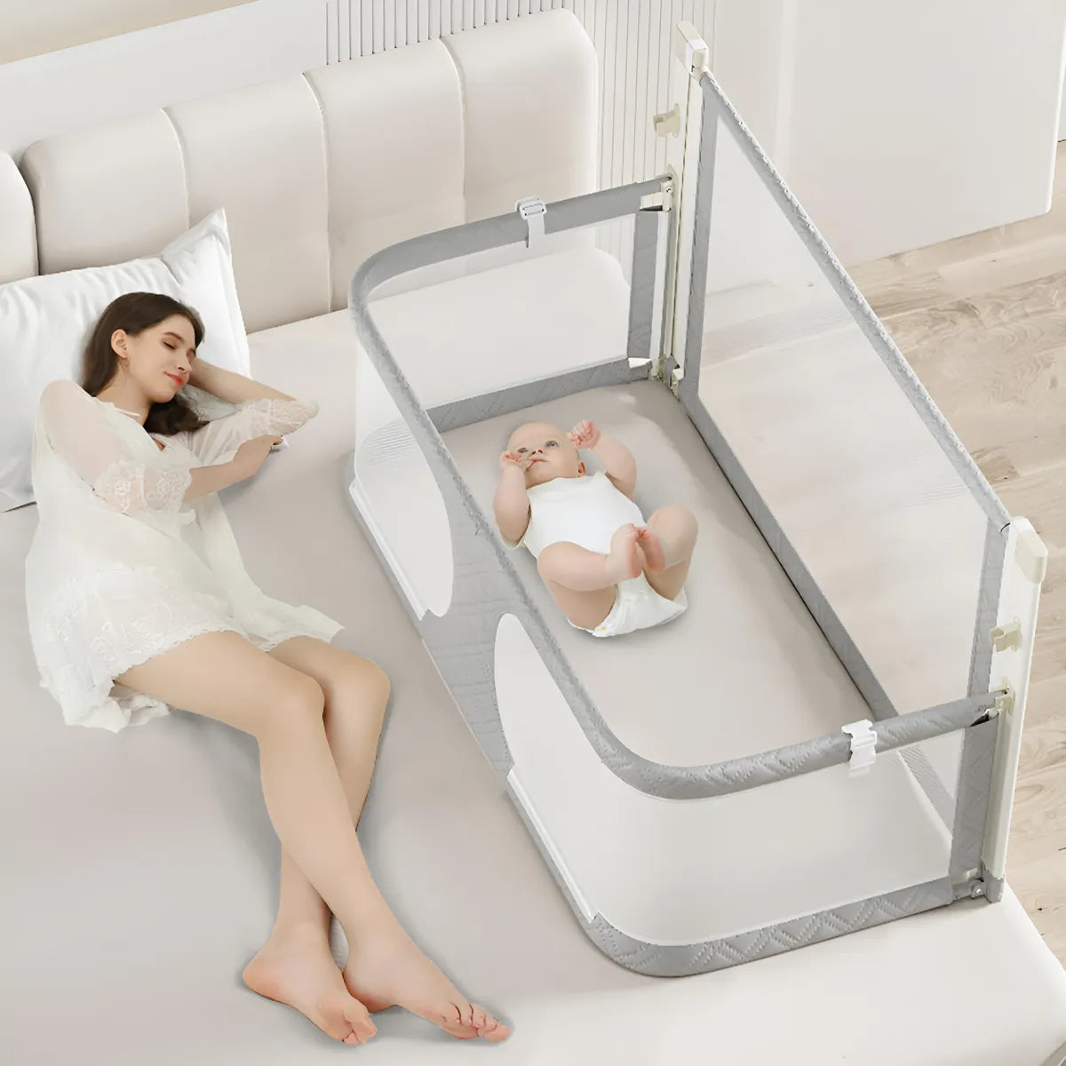 Cuna Portátil 3 En 1 Para Bebé Cama Lateral Ajustable Gris