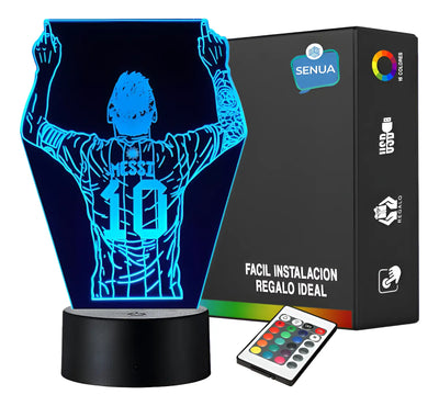 Lámpara Led Messi Fútbol Decoración Regalo Holograma - Negra