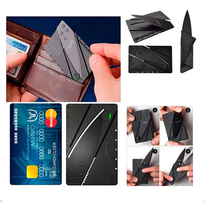 Tarjeta portátil plegable con cuchillo, cartera negra, defensa personal