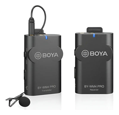 Micrófono inalámbrico de solapa Boya Bywm4 para smartphone y cámara, color negro