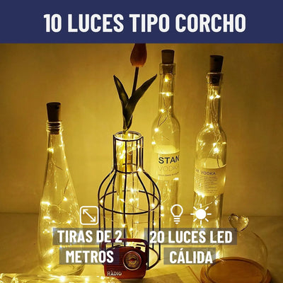 Luces Led Guirnalda Con Corcho Botella Hada X10 Unidades Calida