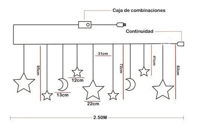 Extensión Luces Led Estrella Lunas 2.50m Decoración Navideña