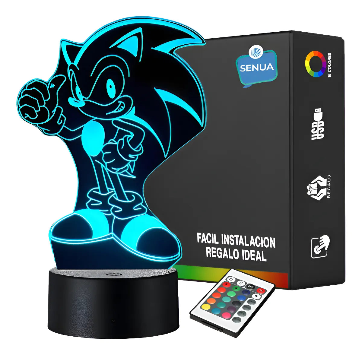 Lámpara De Noche Led Sonic Holograma Decoración Regalo Negro