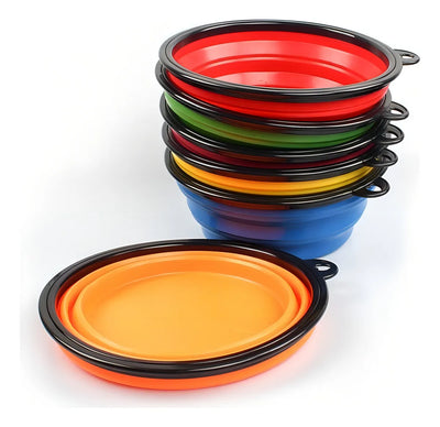 Plato De Goma Plegable Portátil De Mascotas Perro Y Gato Color Rosa