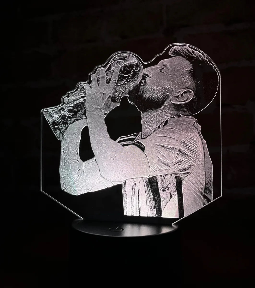 Lámpara De Noche Led Messi Mundial Fútbol Regalo Holograma Negra